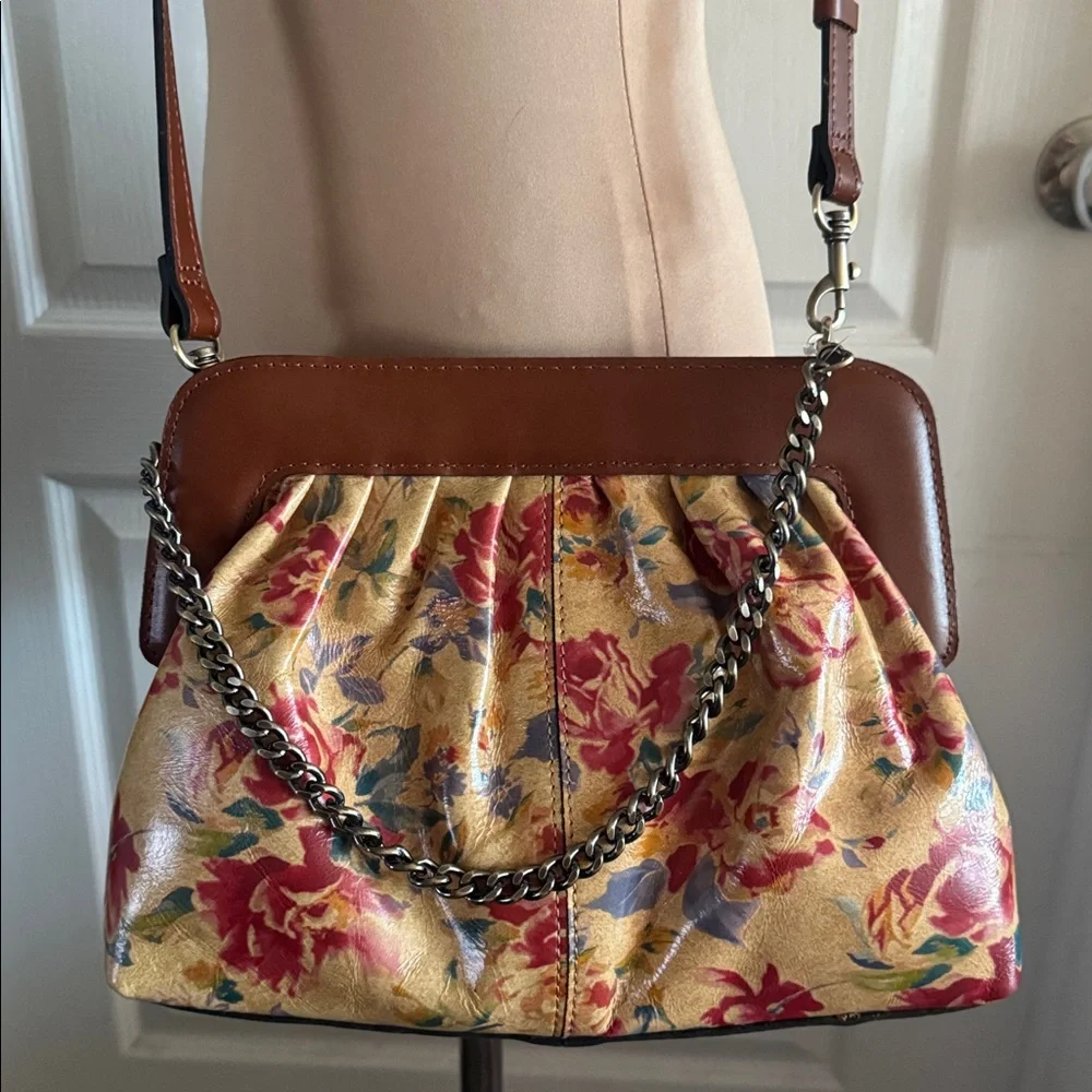 Patricia Nash Zelia Floral Leather Chain Strap Should Handbag Aegean Blooms Tan